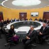 Labour and New Zealand First Ministers under the first term of the sixth Labour government sitting in the Cabinet office.